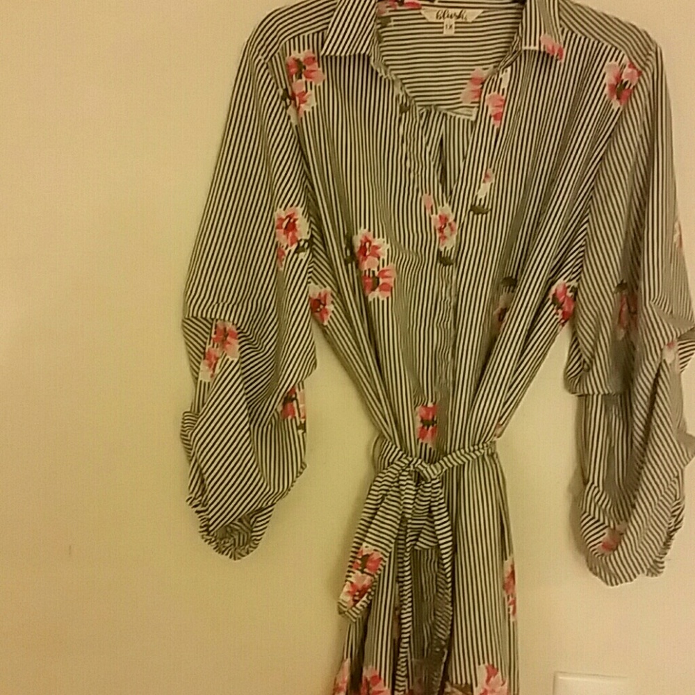 Stripes and floral dress with Tie belt